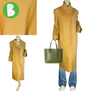 VINTAGE 1990'S ASHLEY SCOTT DARK MUSTARD YELLOW WOOL OVERCOAT (XL)